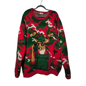 Holiday Time 3XL Red Green Camouflage Reindeer Country Ugly Christmas Sweater